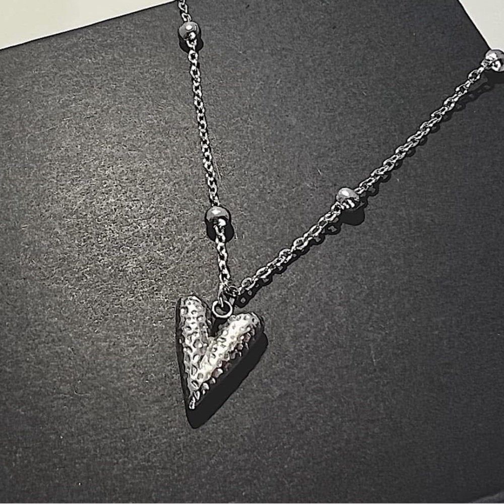 Platinum Heart Pendant Ball Chain Necklace - Picture 2 of 2